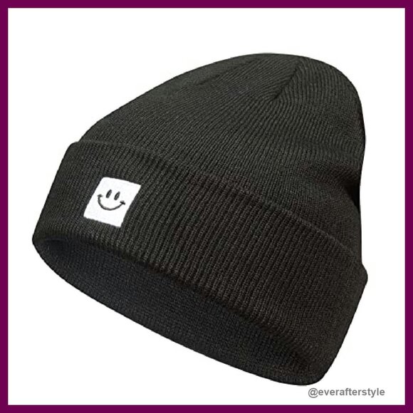Stretchable Knit Beanie Hat 2-Pack Embroidered Happy Face Unisex Fit main image 4